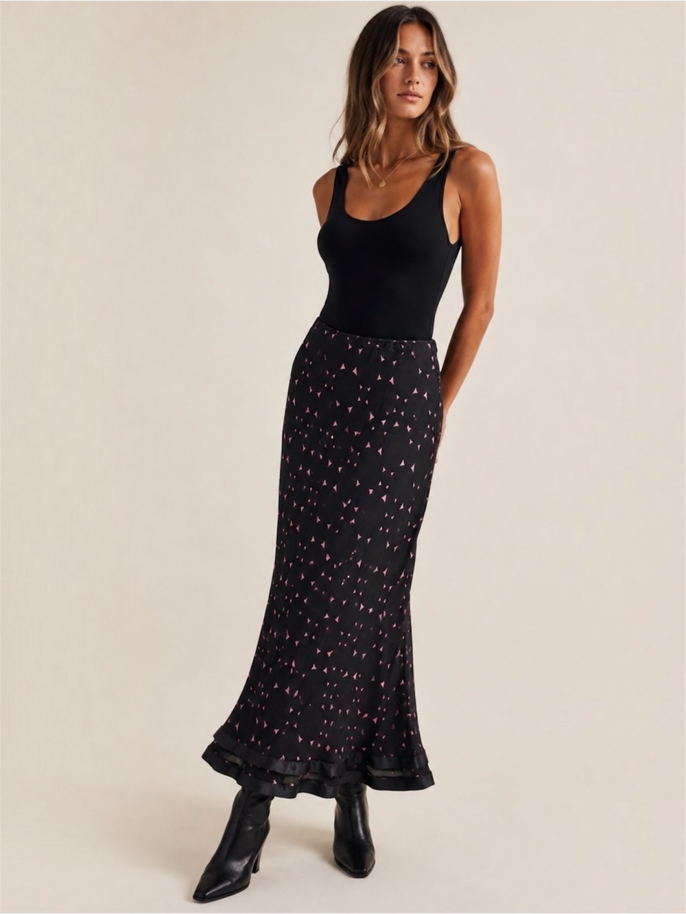 April Cornell Black Pink Geometric Rayon Maxi Skirt S Boho